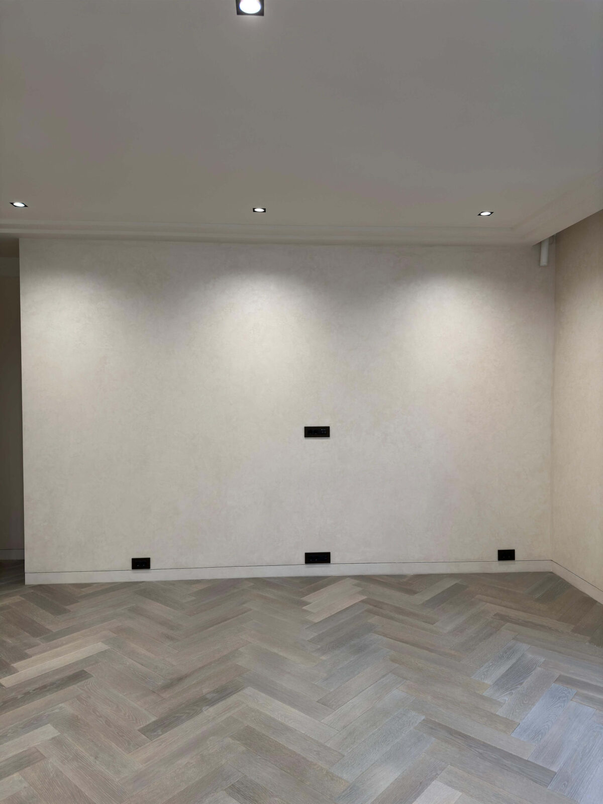 Декоративная штукатурка мокрый шелк Italica Luce в интерьере со скрытыми дверьми