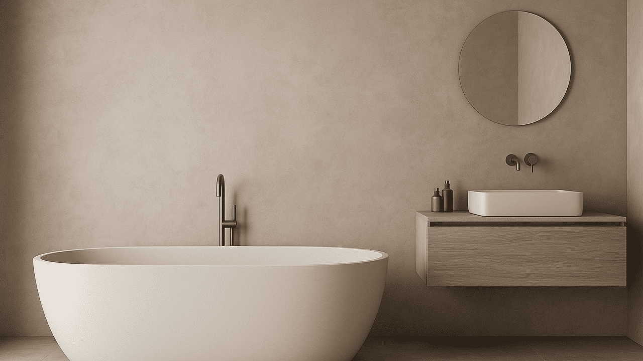 Как наносить микроцемент на стены в ванной