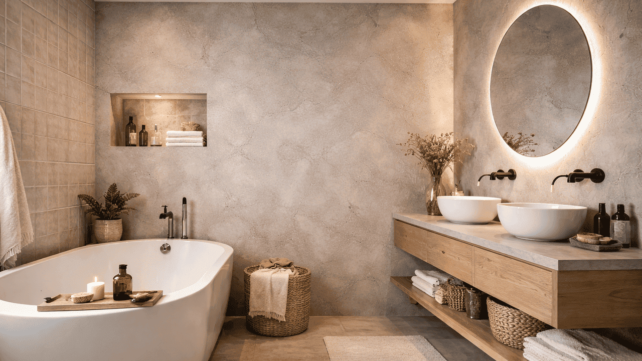 Можно нанести микроцемент на плитку